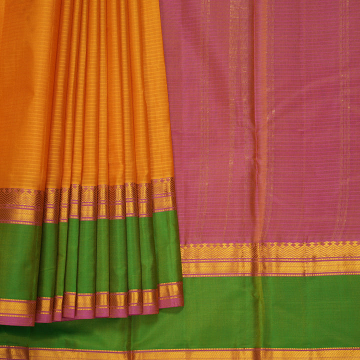 Hayagrivas Handloom Mustard Yellow Kanjivaram Silk Saree with Parrot Green Border KBF912H2-21