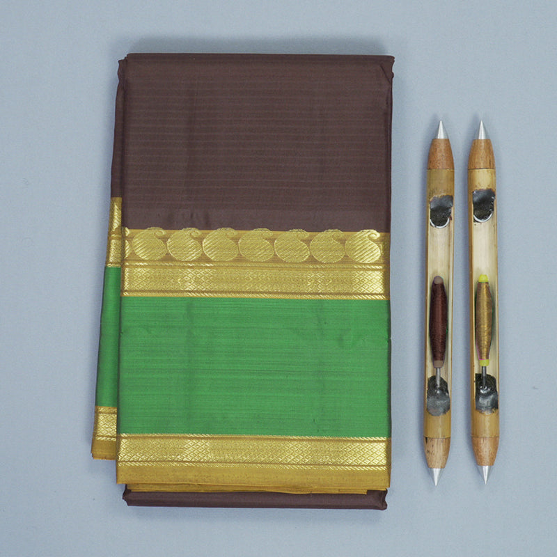 Hayagrivas Handloom Deep Snuff Kanjivaram Silk Saree with Aqua Green Border KBF912H2-23