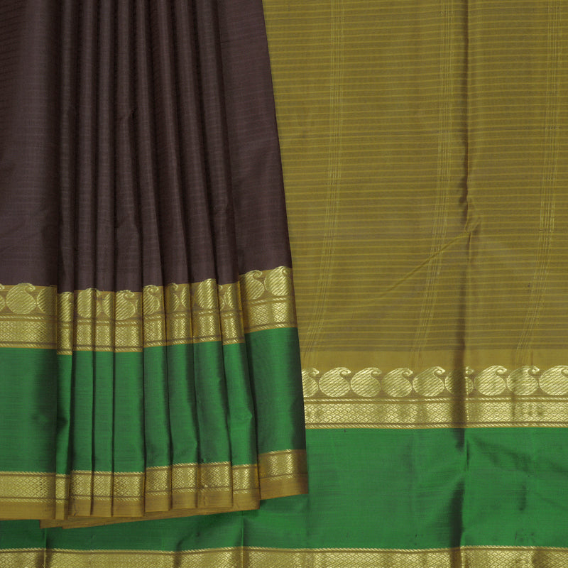 Hayagrivas Handloom Deep Snuff Kanjivaram Silk Saree with Aqua Green Border KBF912H2-23