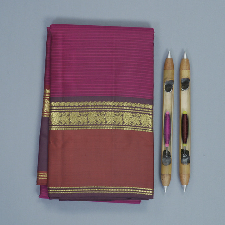 Hayagrivas Handloom Wine Purple Kanjivaram Silk Saree with Ganga Jamuna Border KBF912H2-3