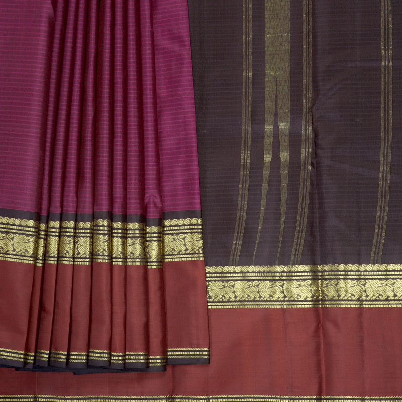 Hayagrivas Handloom Wine Purple Kanjivaram Silk Saree with Ganga Jamuna Border KBF912H2-3