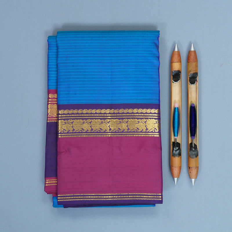 Hayagrivas Handloom Aqua Blue Kanjivaram Silk Saree with Ganga Jamuna Border KBF912H2-4