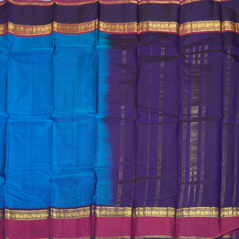 Hayagrivas Handloom Aqua Blue Kanjivaram Silk Saree with Ganga Jamuna Border KBF912H2-4
