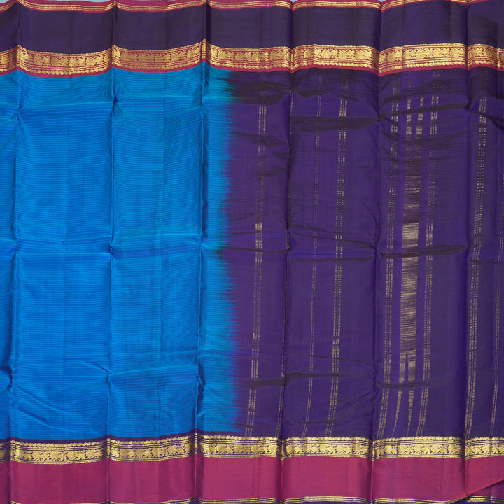 Hayagrivas Handloom Aqua Blue Kanjivaram Silk Saree with Ganga Jamuna Border KBF912H2-4