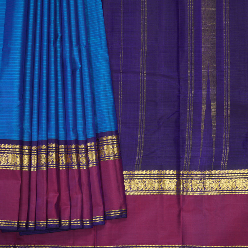 Hayagrivas Handloom Aqua Blue Kanjivaram Silk Saree with Ganga Jamuna Border KBF912H2-4