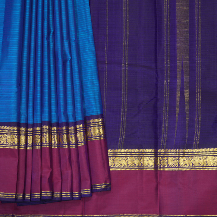 Hayagrivas Handloom Aqua Blue Kanjivaram Silk Saree with Ganga Jamuna Border KBF912H2-4
