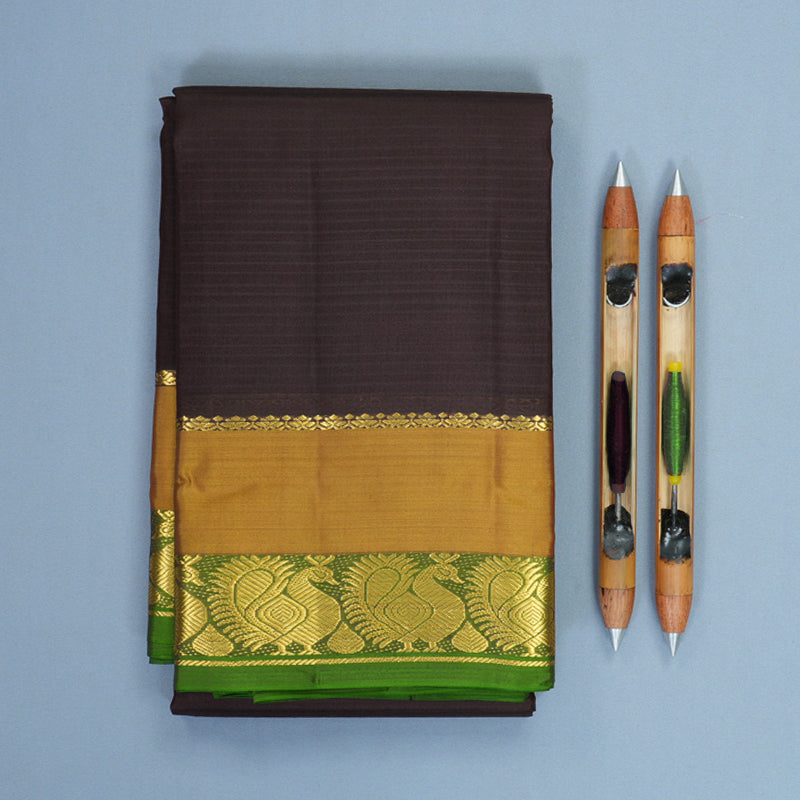 Hayagrivas Handloom Dark Brown Kanjivaram Silk Saree KBF912H2-9