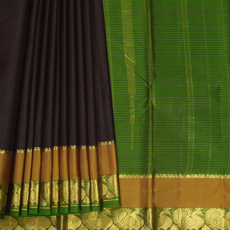 Hayagrivas Handloom Dark Brown Kanjivaram Silk Saree KBF912H2-9