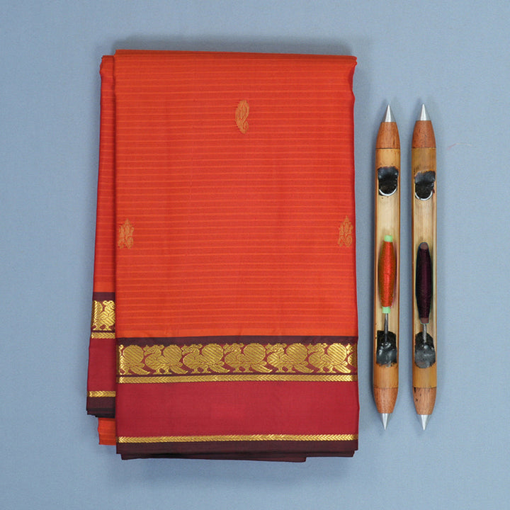 Hayagrivas Handloom Orange Kanjivaram Silk Saree with Red Border KBF912H3-12