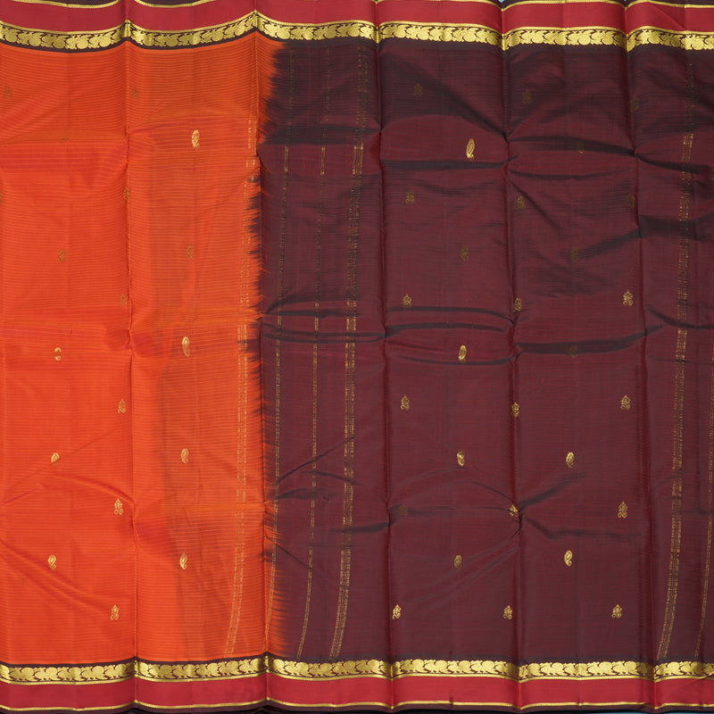 Hayagrivas Handloom Orange Kanjivaram Silk Saree with Red Border KBF912H3-12