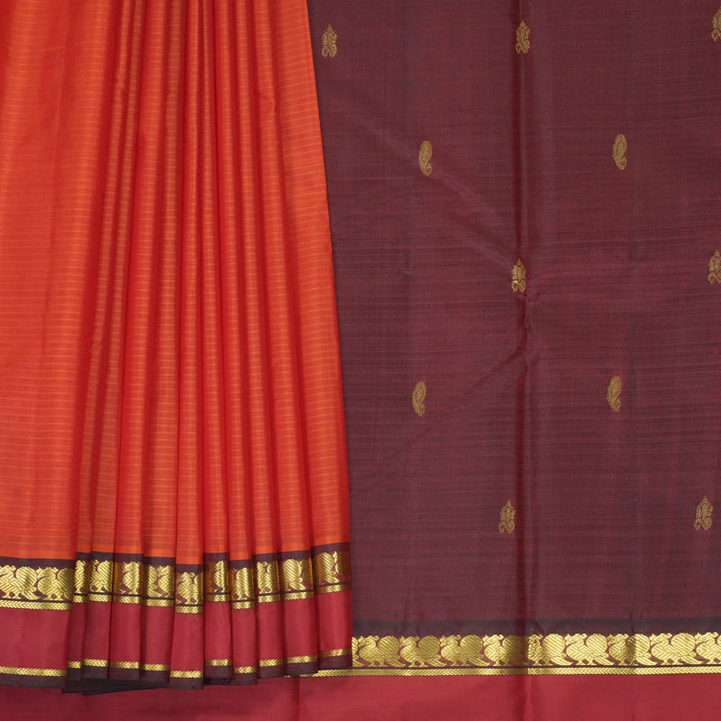 Hayagrivas Handloom Orange Kanjivaram Silk Saree with Red Border KBF912H3-12