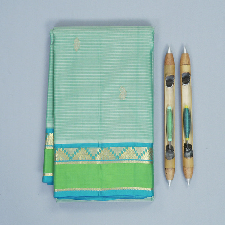 Hayagrivas Handloom Sea Green Kanjivaram Silk Saree with Parrot Green Border KBF912H3-21