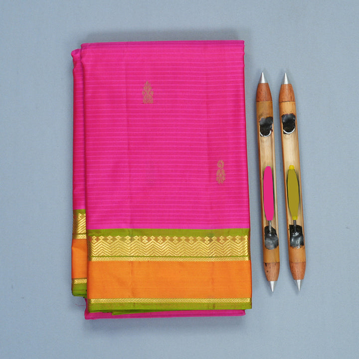 Hayagrivas Handloom Rani Pink Kanjivaram Silk Saree with Orange Border KBF912H3-25
