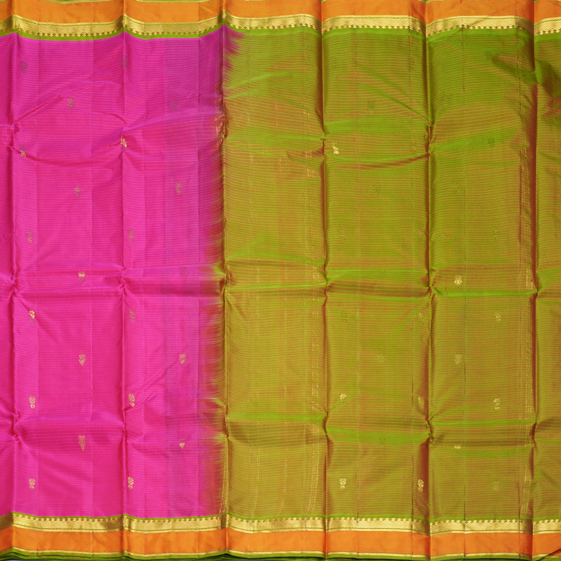Hayagrivas Handloom Rani Pink Kanjivaram Silk Saree with Orange Border KBF912H3-25