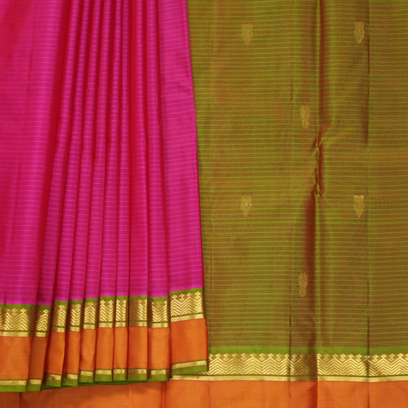 Hayagrivas Handloom Rani Pink Kanjivaram Silk Saree with Orange Border KBF912H3-25