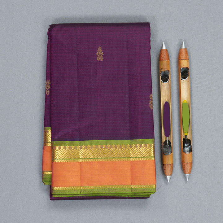 Hayagrivas Handloom Wine Purple Kanjivaram Silk Saree with Golden Orange Border KBF912H3-26