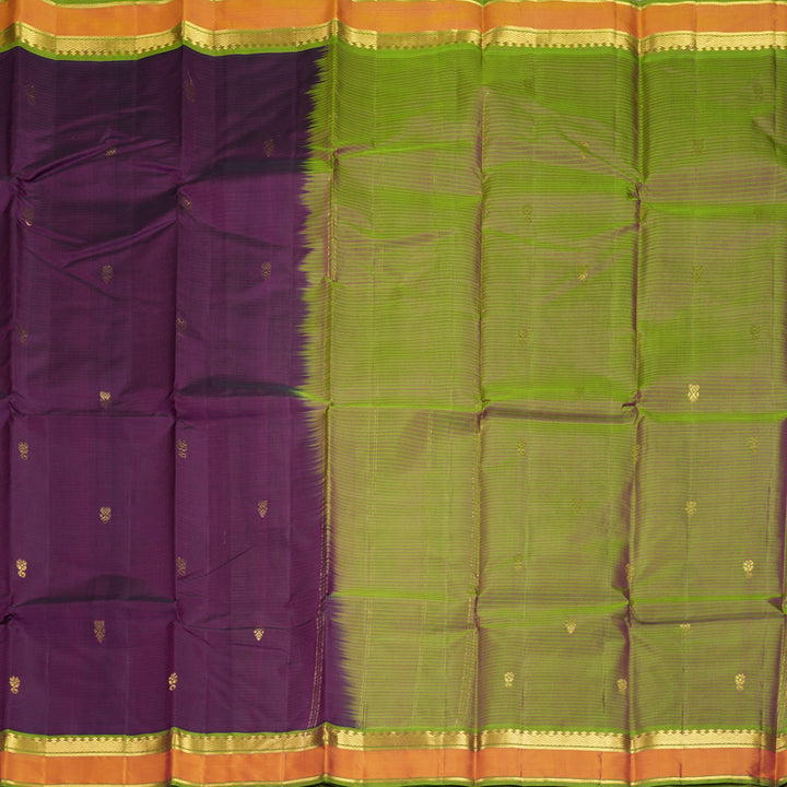 Hayagrivas Handloom Wine Purple Kanjivaram Silk Saree with Golden Orange Border KBF912H3-26