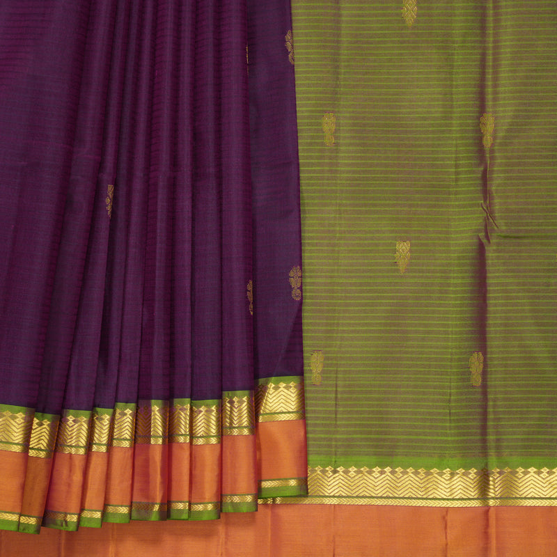 Hayagrivas Handloom Wine Purple Kanjivaram Silk Saree with Golden Orange Border KBF912H3-26