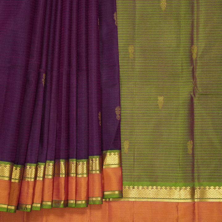 Hayagrivas Handloom Wine Purple Kanjivaram Silk Saree with Golden Orange Border KBF912H3-26