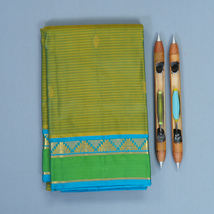 Hayagrivas Handloom Lime Green Kanjivaram Silk Saree with Sky Blue Border KBF912H3-28