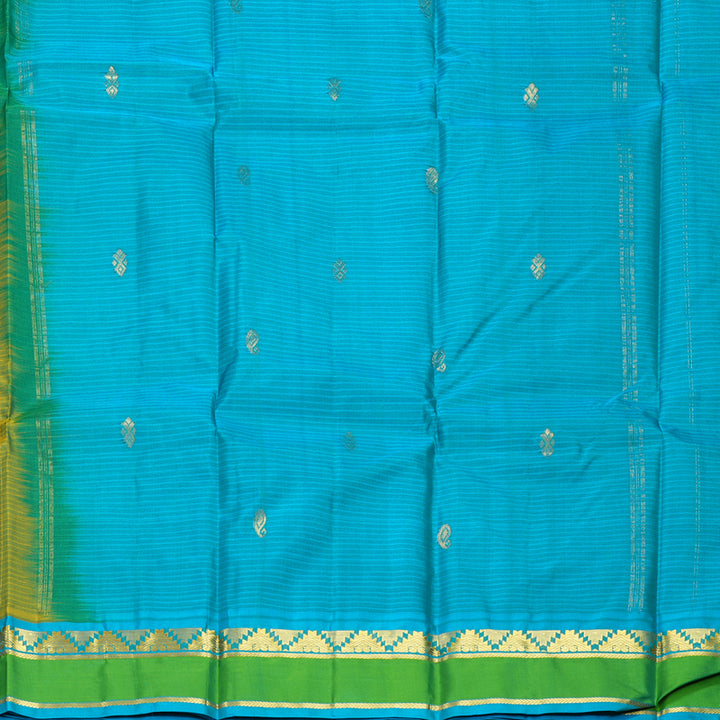 Hayagrivas Handloom Lime Green Kanjivaram Silk Saree with Sky Blue Border KBF912H3-28