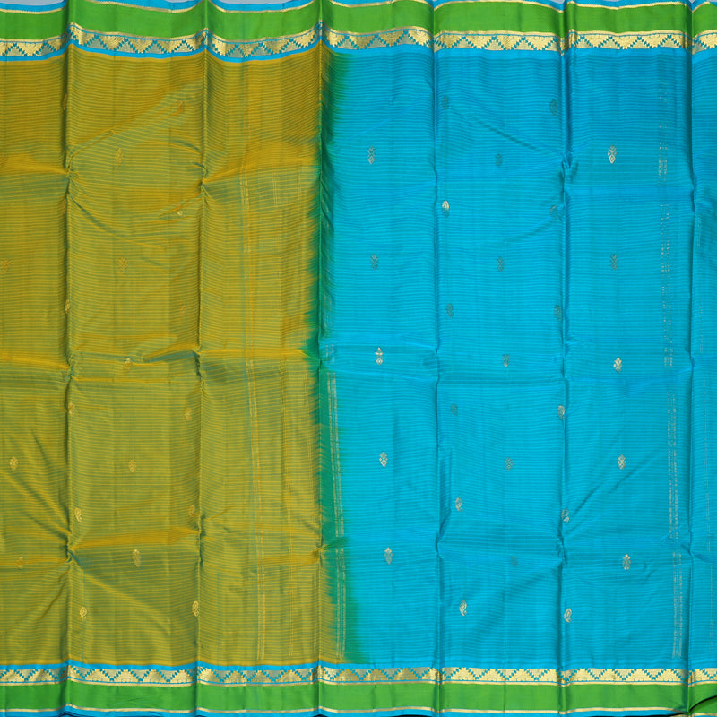 Hayagrivas Handloom Lime Green Kanjivaram Silk Saree with Sky Blue Border KBF912H3-28