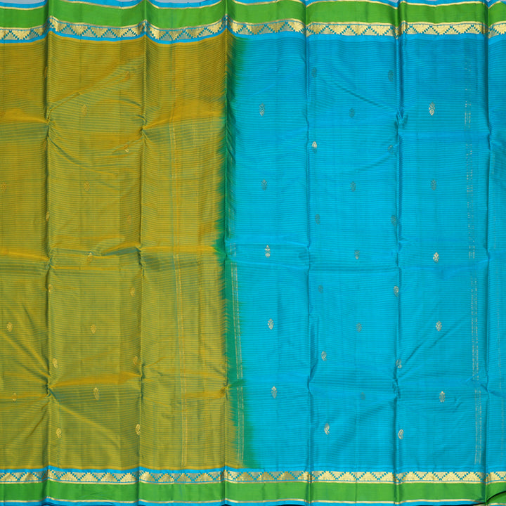 Hayagrivas Handloom Lime Green Kanjivaram Silk Saree with Sky Blue Border KBF912H3-28