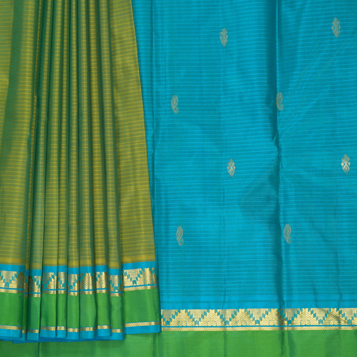 Hayagrivas Handloom Lime Green Kanjivaram Silk Saree with Sky Blue Border KBF912H3-28