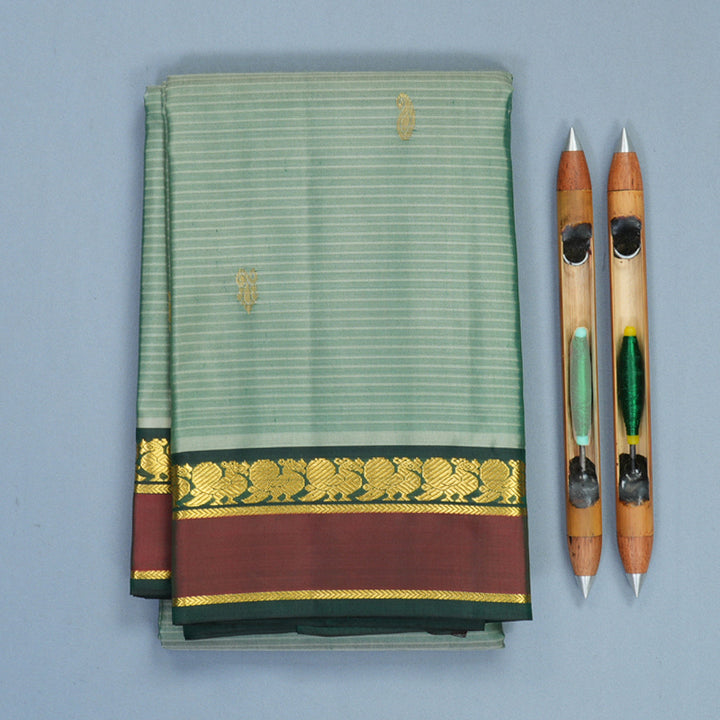 Hayagrivas Handloom Pastel Green Kanjivaram Silk Saree with Bottle Green Border KBF912H3-3