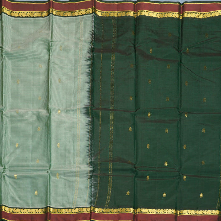 Hayagrivas Handloom Pastel Green Kanjivaram Silk Saree with Bottle Green Border KBF912H3-3