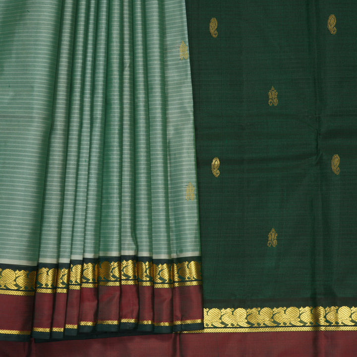 Hayagrivas Handloom Pastel Green Kanjivaram Silk Saree with Bottle Green Border KBF912H3-3