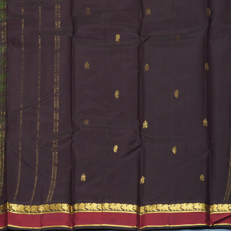 Hayagrivas Handloom Olive Green Kanjivaram Silk Saree with Red Border KBF912H3-30