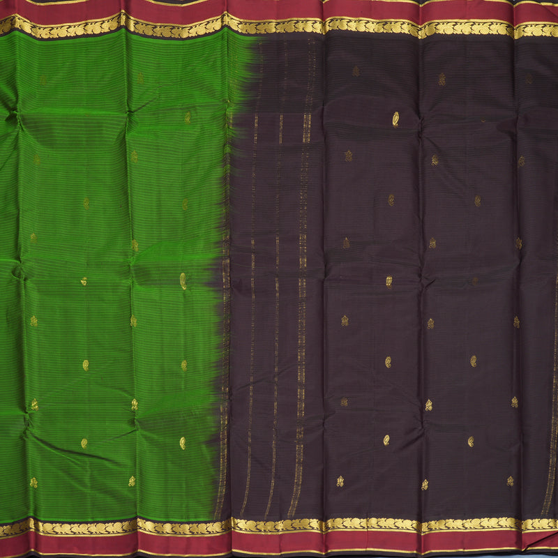 Hayagrivas Handloom Olive Green Kanjivaram Silk Saree with Red Border KBF912H3-30