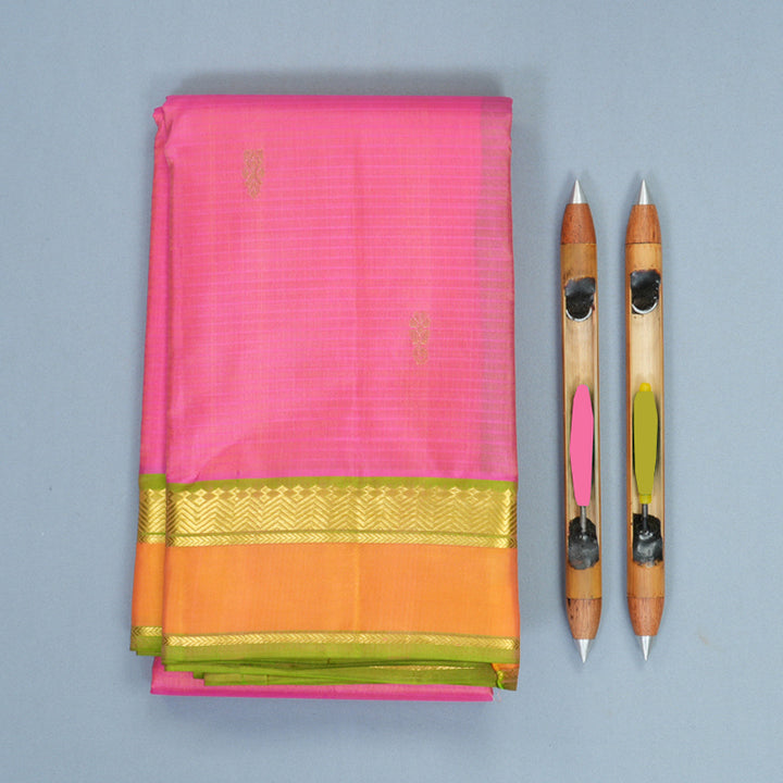 Hayagrivas Handloom Pink Kanjivaram Silk Saree with Orange Border KBF912H3-6