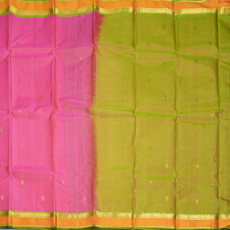 Hayagrivas Handloom Pink Kanjivaram Silk Saree with Orange Border KBF912H3-6
