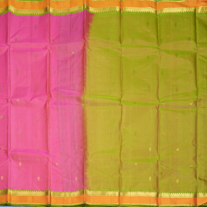 Hayagrivas Handloom Pink Kanjivaram Silk Saree with Orange Border KBF912H3-6