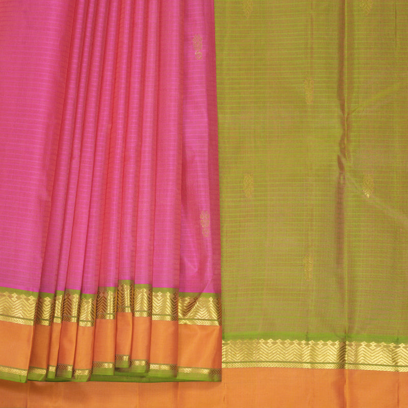 Hayagrivas Handloom Pink Kanjivaram Silk Saree with Orange Border KBF912H3-6