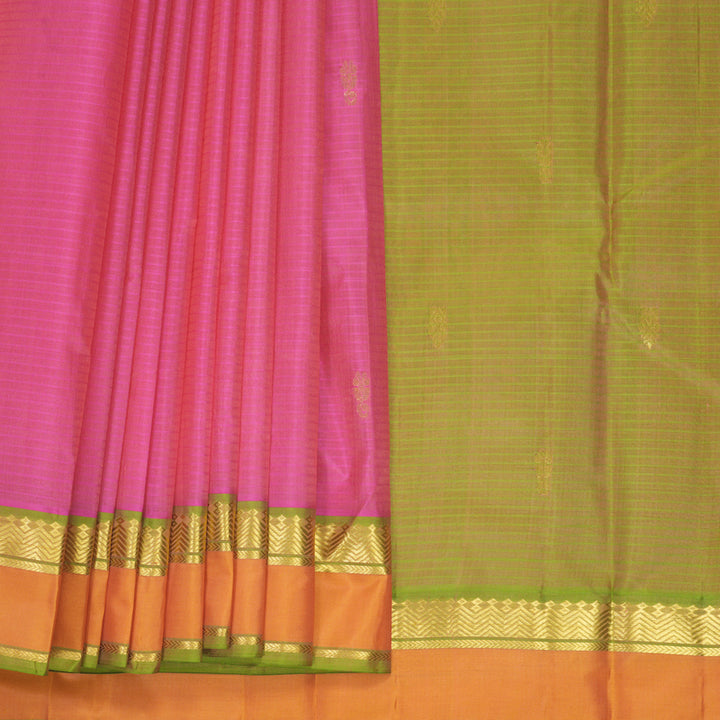 Hayagrivas Handloom Pink Kanjivaram Silk Saree with Orange Border KBF912H3-6
