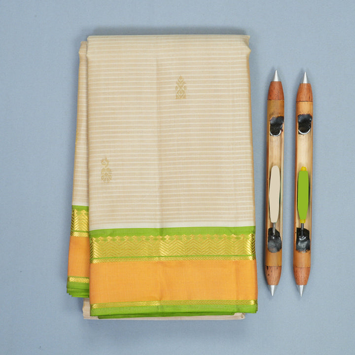 Hayagrivas Handloom Beige Kanjivaram Silk Saree with Mustard Border KBF912H3-7