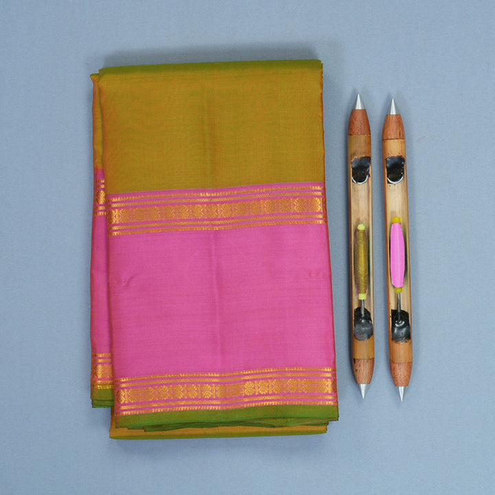 Hayagrivas Handloom Sampanga Green Kanjivaram Silk Saree with Pink Border KBF912H4-10
