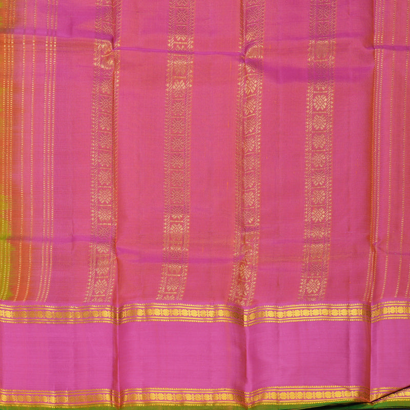Hayagrivas Handloom Sampanga Green Kanjivaram Silk Saree with Pink Border KBF912H4-10