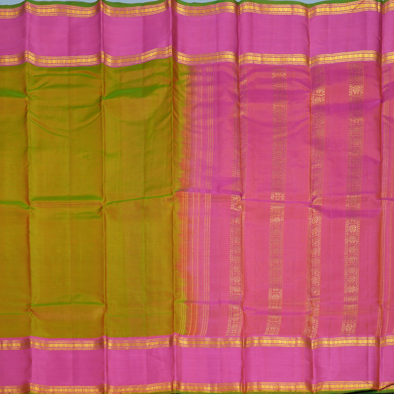 Hayagrivas Handloom Sampanga Green Kanjivaram Silk Saree with Pink Border KBF912H4-10