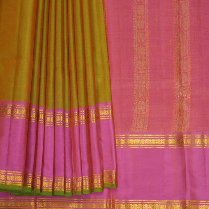 Hayagrivas Handloom Sampanga Green Kanjivaram Silk Saree with Pink Border KBF912H4-10