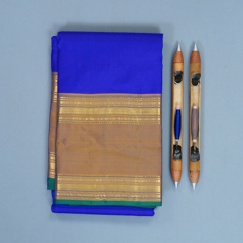Hayagrivas Handloom MS Blue Kanjivaram Silk Saree with Honey Mustard Border KBF912H4-5