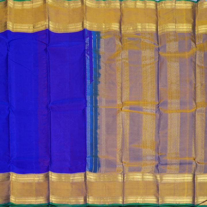 Hayagrivas Handloom MS Blue Kanjivaram Silk Saree with Honey Mustard Border KBF912H4-5