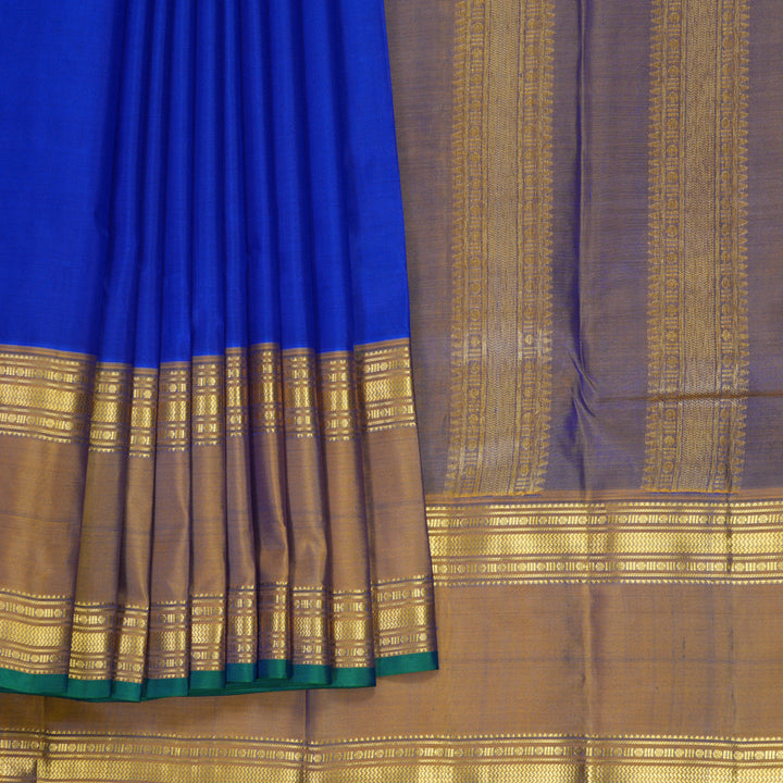 Hayagrivas Handloom MS Blue Kanjivaram Silk Saree with Honey Mustard Border KBF912H4-5