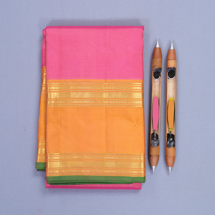Hayagrivas Handloom Rose Pink Kanjivaram Silk Saree with Mango Yellow Border KBF912H4-9