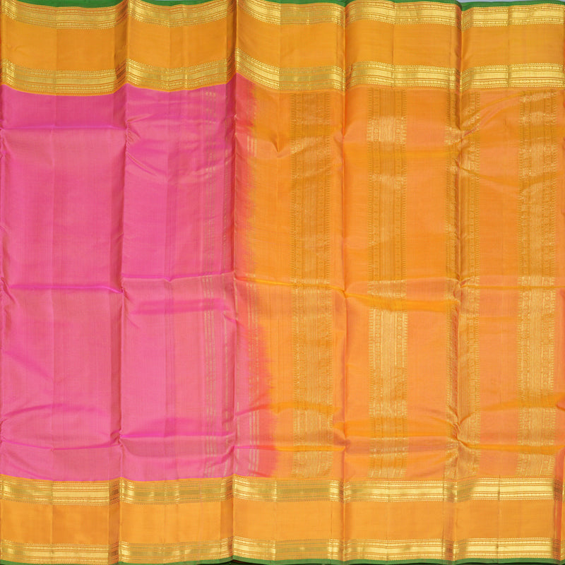 Hayagrivas Handloom Rose Pink Kanjivaram Silk Saree with Mango Yellow Border KBF912H4-9
