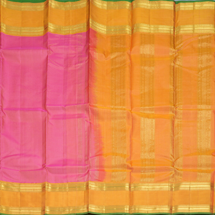 Hayagrivas Handloom Rose Pink Kanjivaram Silk Saree with Mango Yellow Border KBF912H4-9