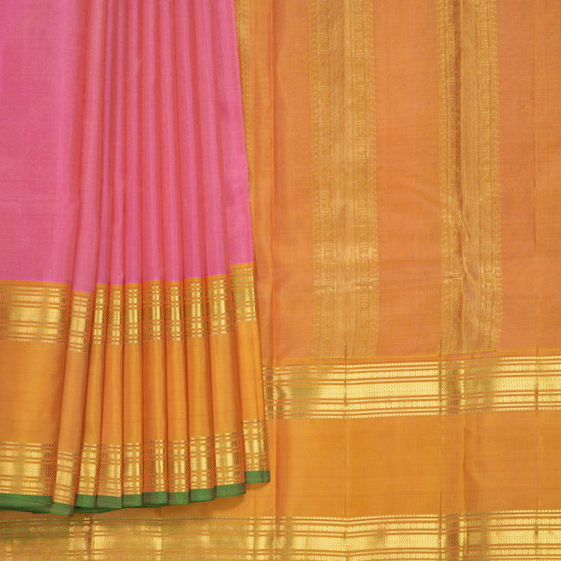 Hayagrivas Handloom Rose Pink Kanjivaram Silk Saree with Mango Yellow Border KBF912H4-9